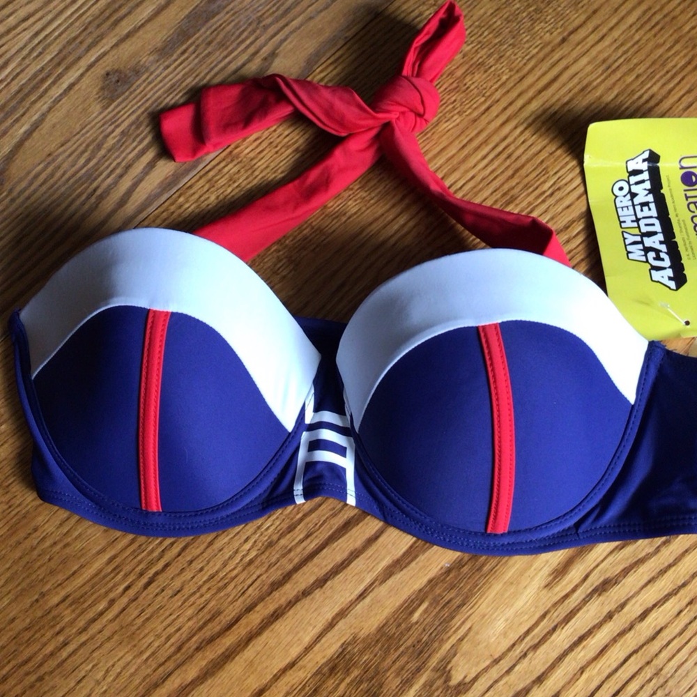 MY HERO ACADEMIA Women’s Bikini Halter Swim Suit Top USA Red/White/Blue - Medium